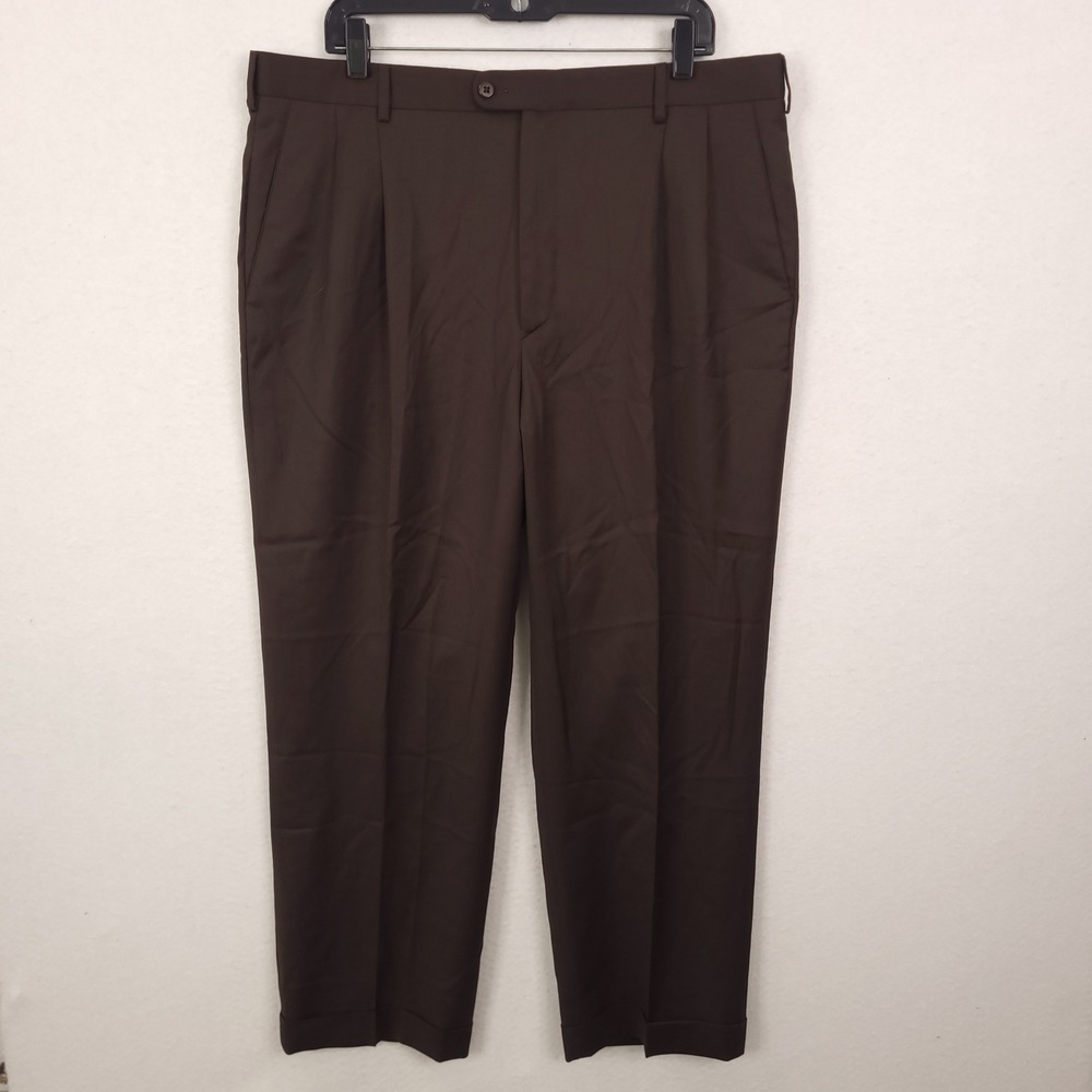 Zanella Bennett Brown Pleated Virgin Wool Dress Pants Made in Italy Mens 38x28